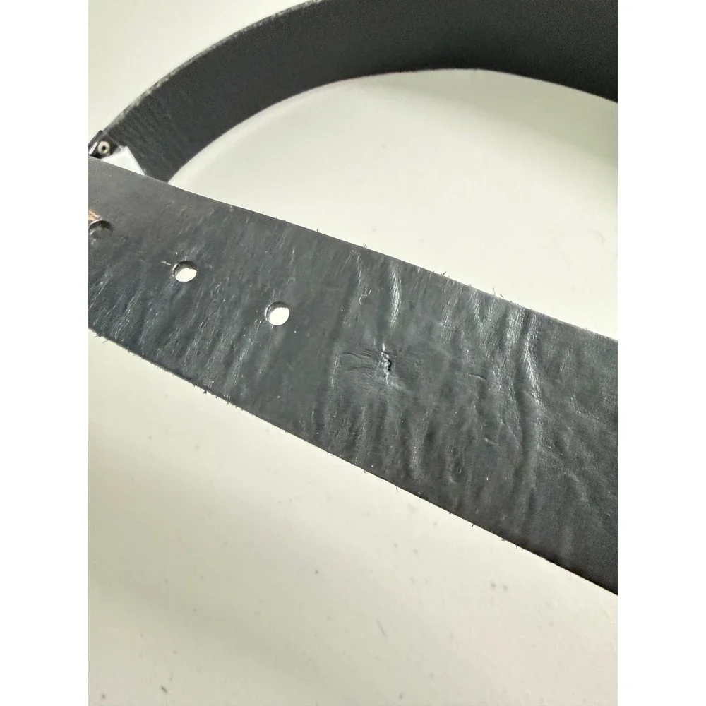 Fossil Mens Black Genuine Leather Belt Silver Buckle‎ Size 85 34